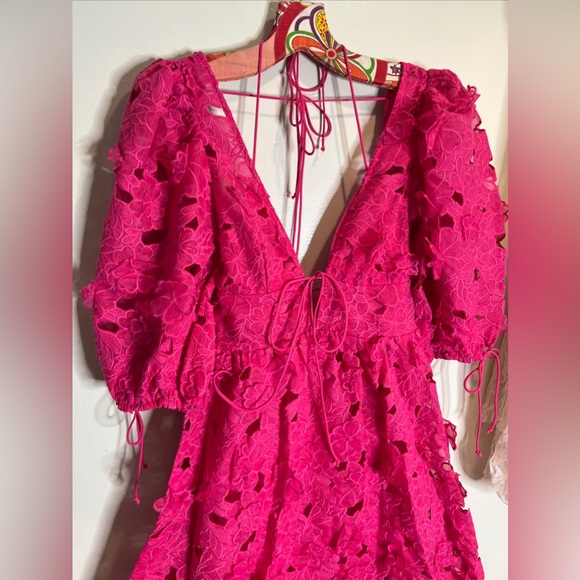 For Love & Lemons Leighton Serena 3d Floral Textured Cute Ties Maxi Dress - Picture 6 of 9